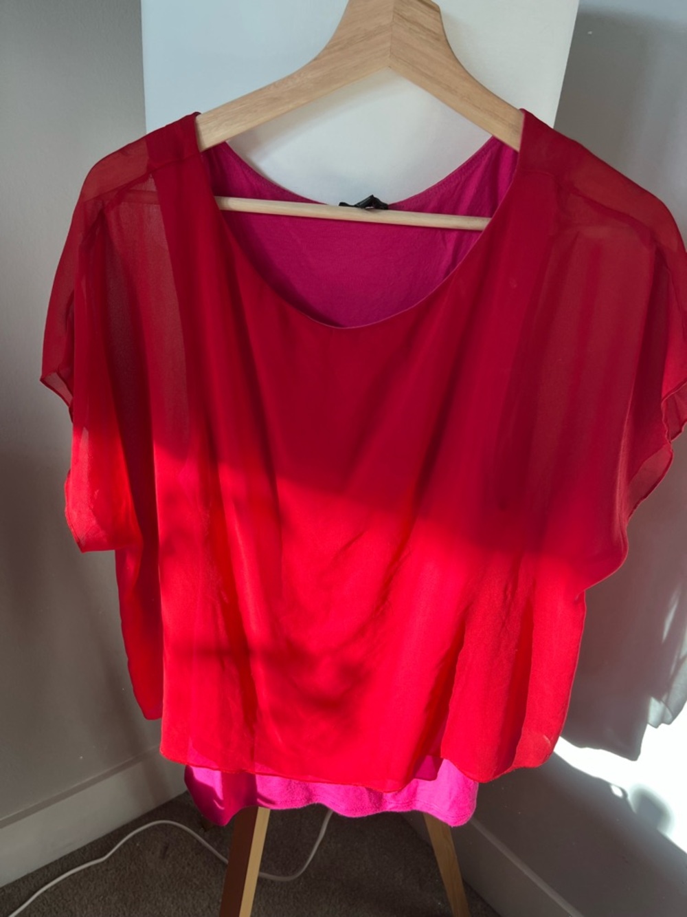 Express Fuchsia-Red Layered Chiffon Blouse